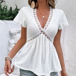 SHEIN Frenchy Eyelet Embroidery Lace Tee